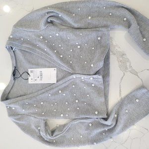 ZARA White Pearl Crop Cardigan